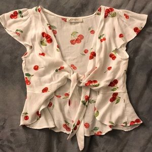 Tie up cherry crop top.